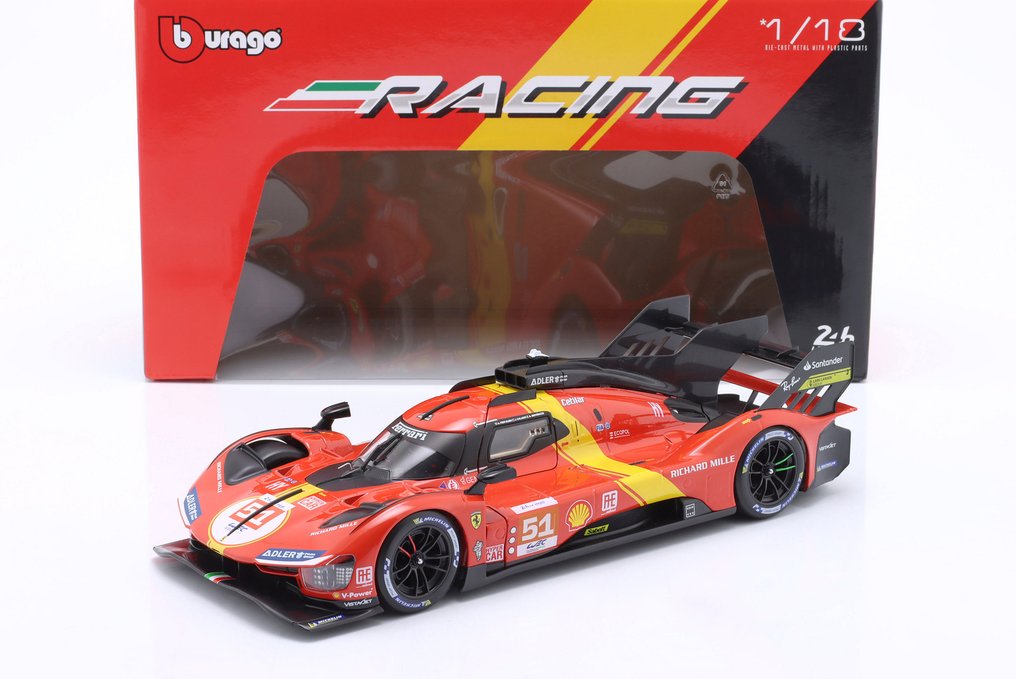 Bburago 1:18 - Model race car - Ferrari 499P #51 24h Le Mans - Diecast model with 2 openings #1.0