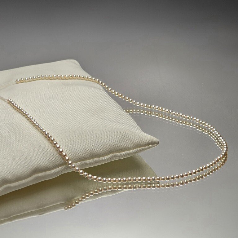 天然日本阿科雅（Akoya）白色珍珠链，半圆形。 大约3毫米，长39厘米- 6 g - (1) #1.0