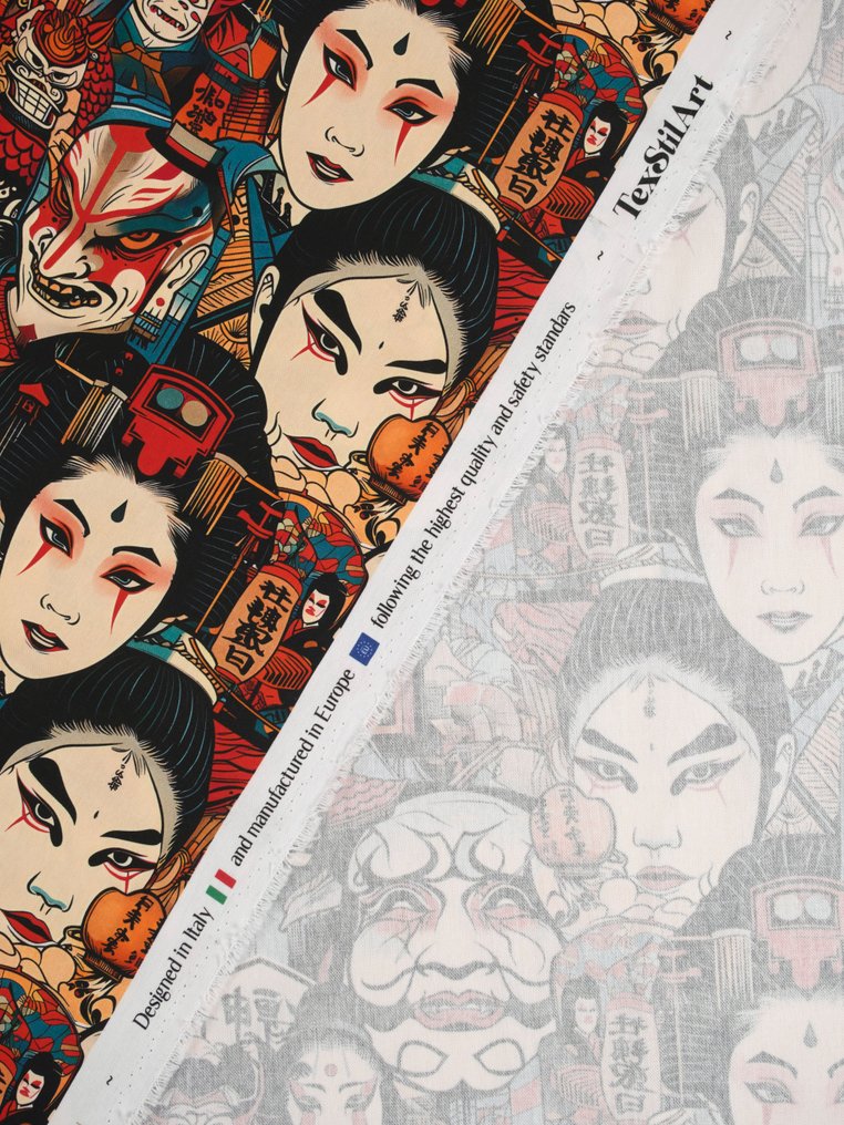 Gratis frakt! TexStilArt - KABUKI SPIRIT - Eksklusivt stoff 100% bomull i premiumkvalitet - Polstringsstoff - 3 m - 3 m #3.2