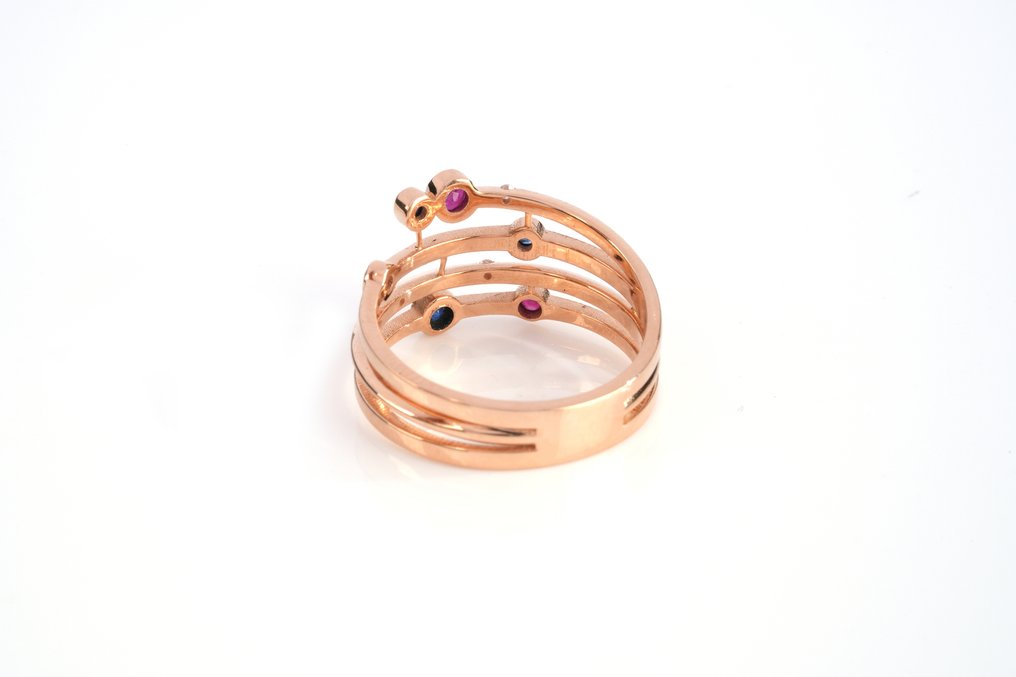 戒指 - 18 克拉 玫瑰金 - 0.35ct. tw. 紅寶石 - 鉆石 #2.1