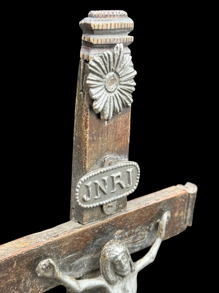 Antic Relicvariu - Bronz argintiu - 1750-1800 - Altare reliekschrijn crucifix - 40 cm #3.2