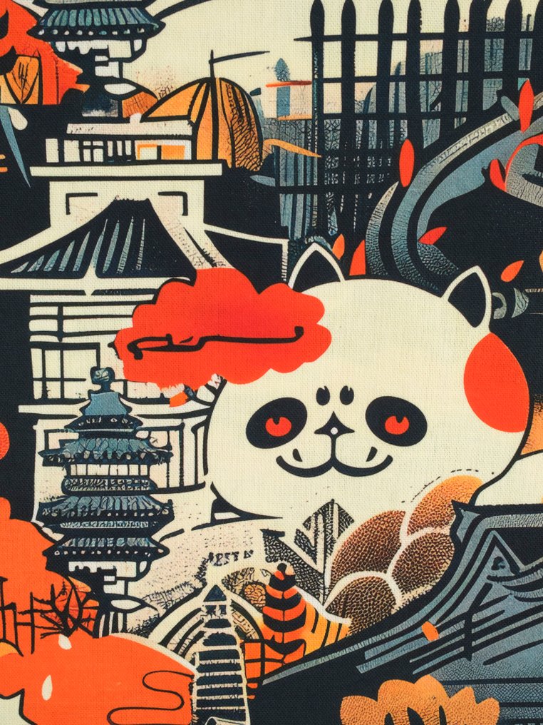 免费送货!TexStilArt - KYOTO PANDA - 独家100%纯棉优质面料 - 室內裝潢織物 - 3 m - 3 m #1.0