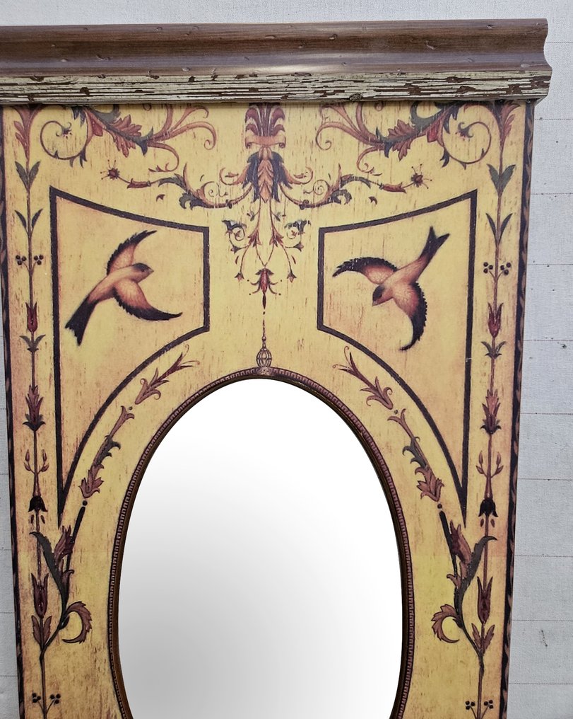 镜子  - 木 - 木质墙面镜，带有拉斐尔风格图案的丝网印刷装饰。 #3.2