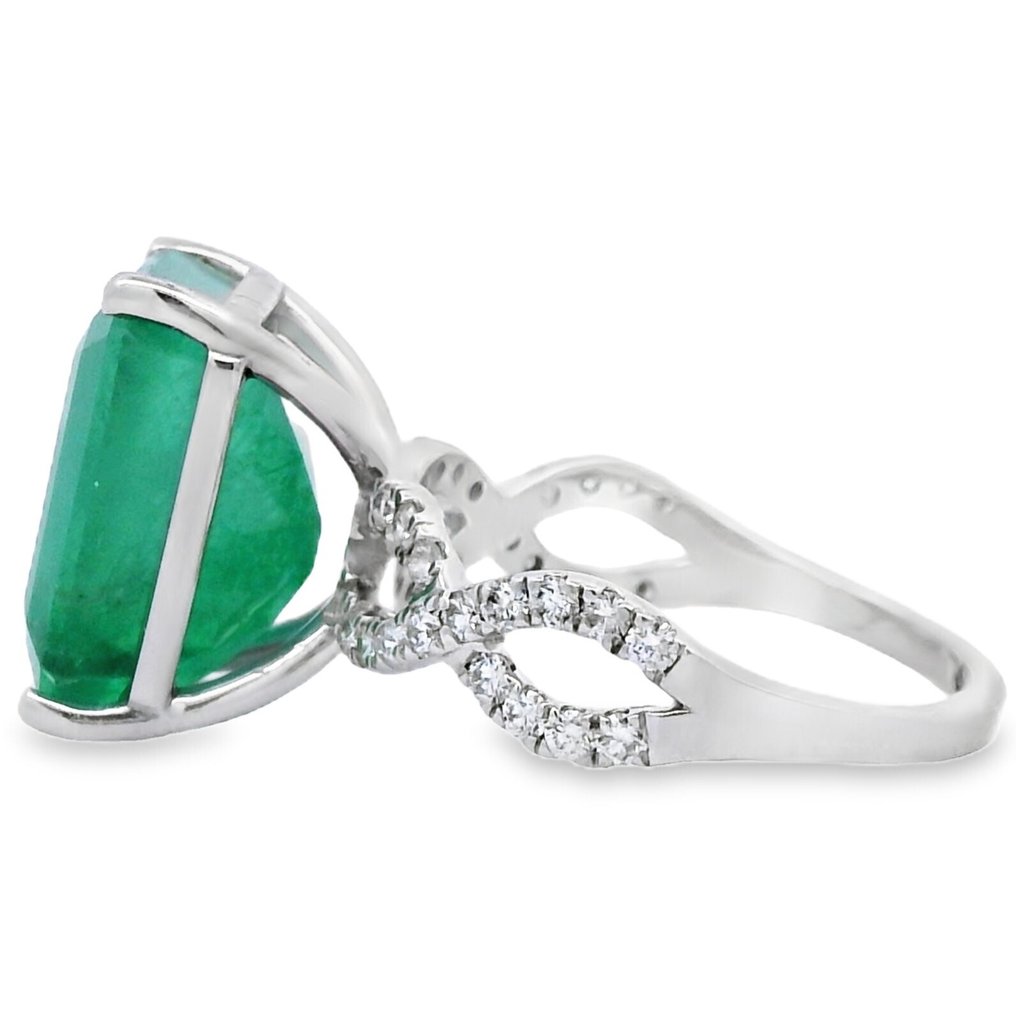 戒指 - 14 克拉 白金 - 8.24ct. tw. 祖母綠 - 鉆石 #2.1