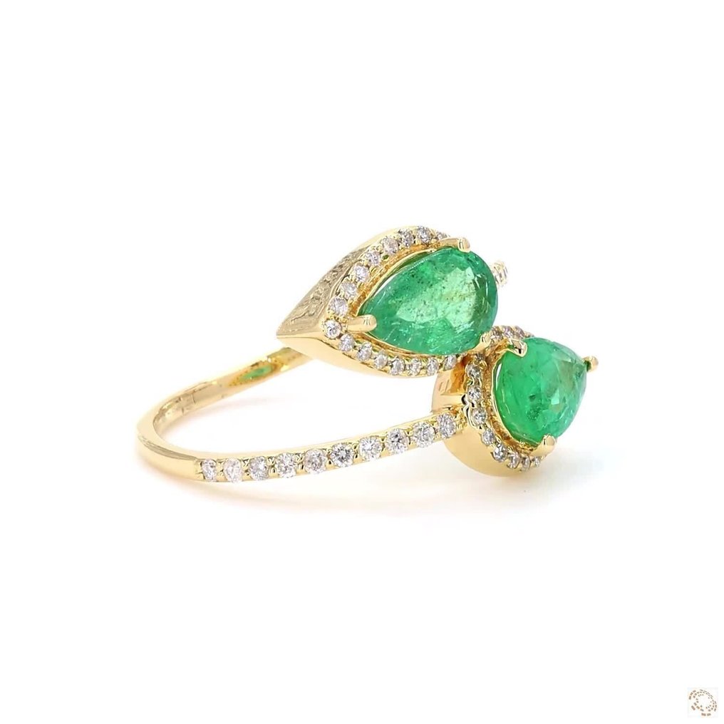 點睛戒指 - 14 克拉 黃金 -  1.74ct. tw. 祖母綠 - 鉆石 - 新娘绕线宝石戒指 #2.1