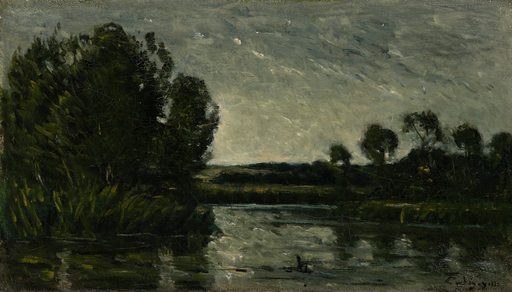 Charles François Daubigny (1817-1878) - Roseaux sur l'Oise au crépuscule - NO RESERVE #1.0