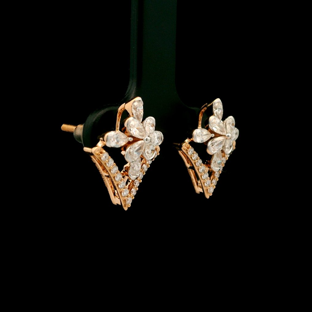耳环 - 18K包金 玫瑰金 - 0.99ct. tw. 钻石 (天然) - 钻石 #1.0