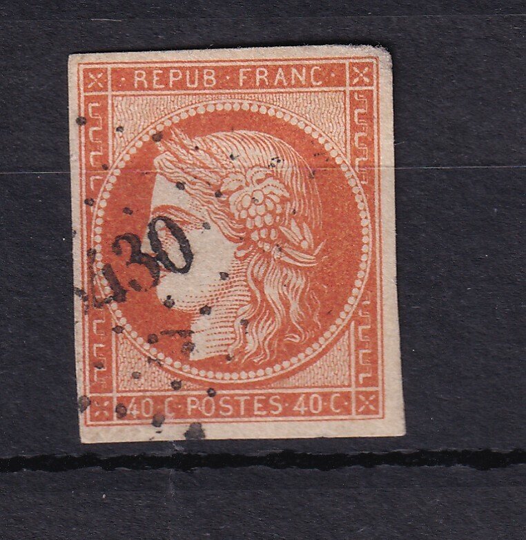 Franța 1850 - Signé Blanc, prima alegere nuanță portocaliu închis - Yvert n°5b #1.0