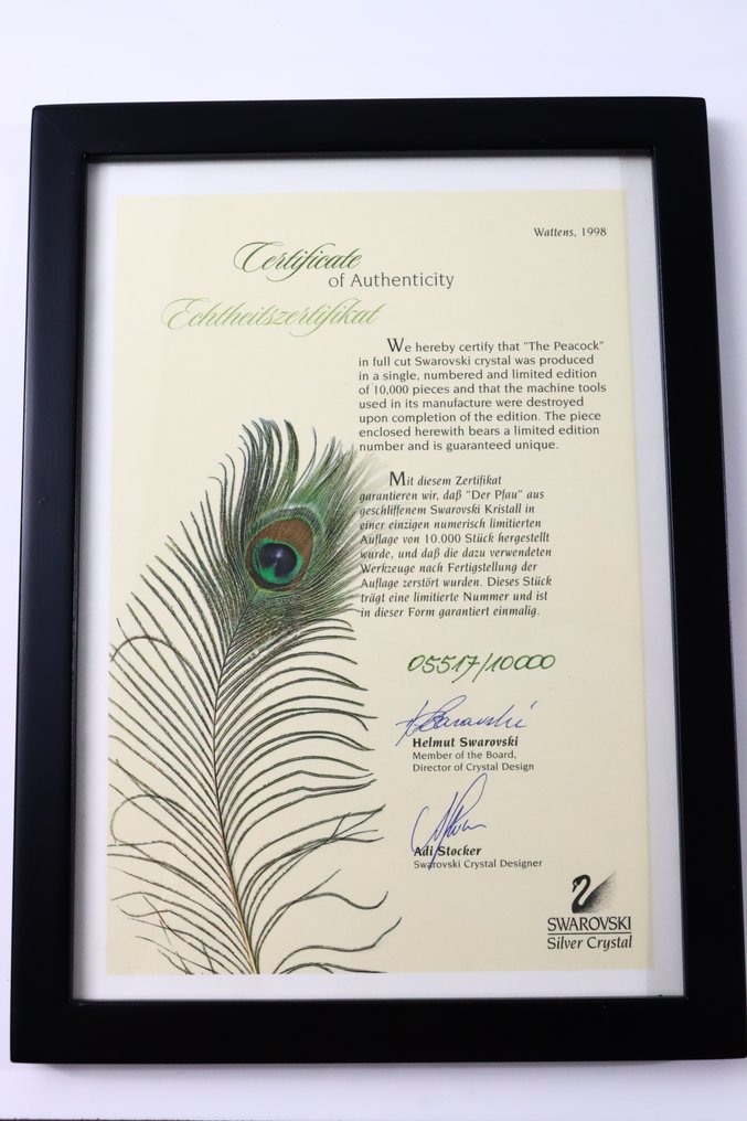 Statuetta - Swarovski - Gelimiteerde Editie - Pauw 1998 (Boxed + Certificate) - Cristallo #1.0