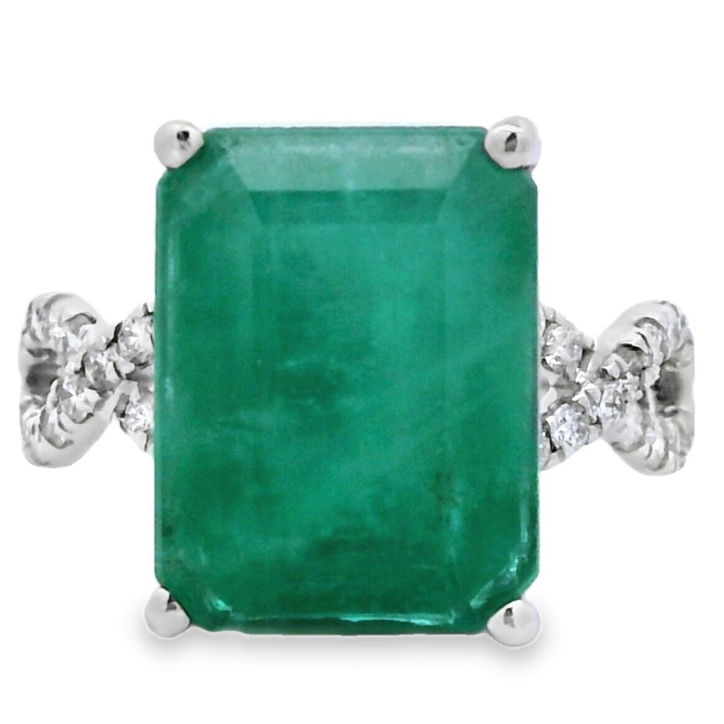 戒指 - 14 克拉 白金 - 8.24ct. tw. 祖母綠 - 鉆石 #1.0