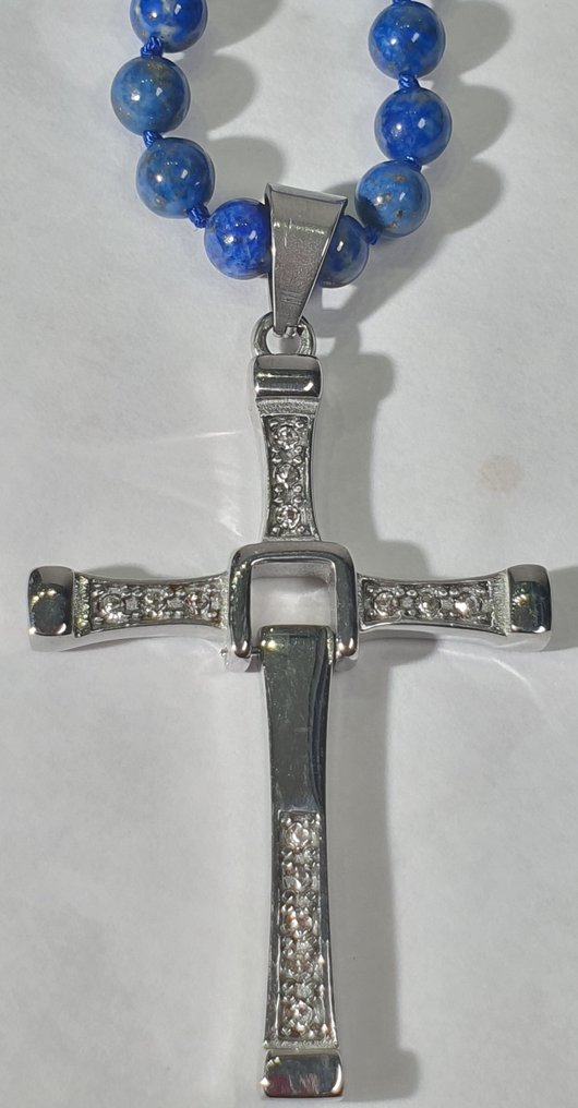 Lapislázuli luonnollinen AAAA++ ja Cruz Circonios - ENSILUOKKAA - Plata 925 -suljin - Kaulakoru #1.0