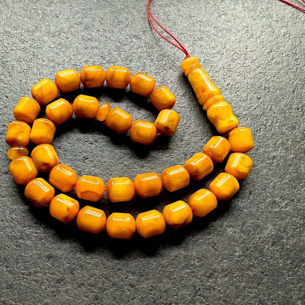 Baltic amber tesbih prayer beads rosary, round barrel beads in old butterscotch - Amber - Succininte #1.0