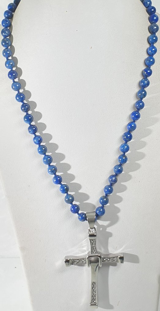 Lapislázuli luonnollinen AAAA++ ja Cruz Circonios - ENSILUOKKAA - Plata 925 -suljin - Kaulakoru #2.1
