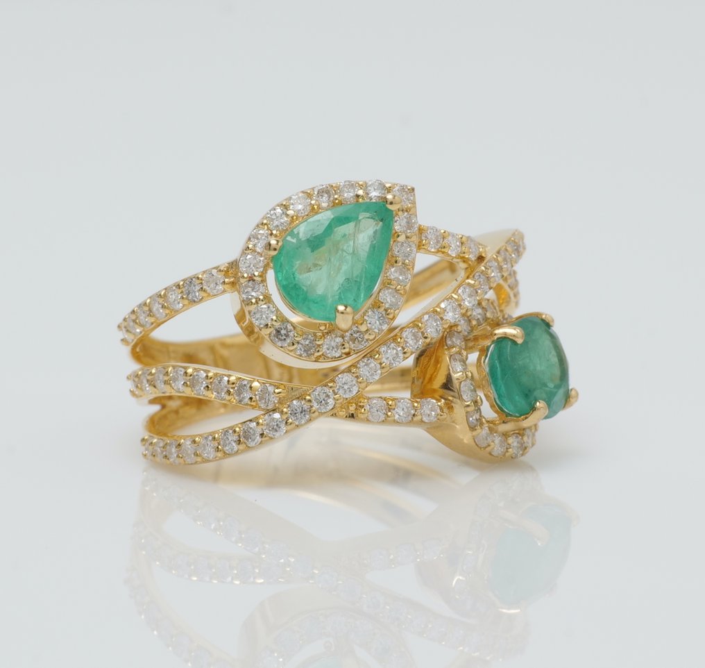 大戒指 - 14K包金 黄金 - 2.21ct. tw. 祖母绿 - 钻石 - 绿石婚戒 #3.2