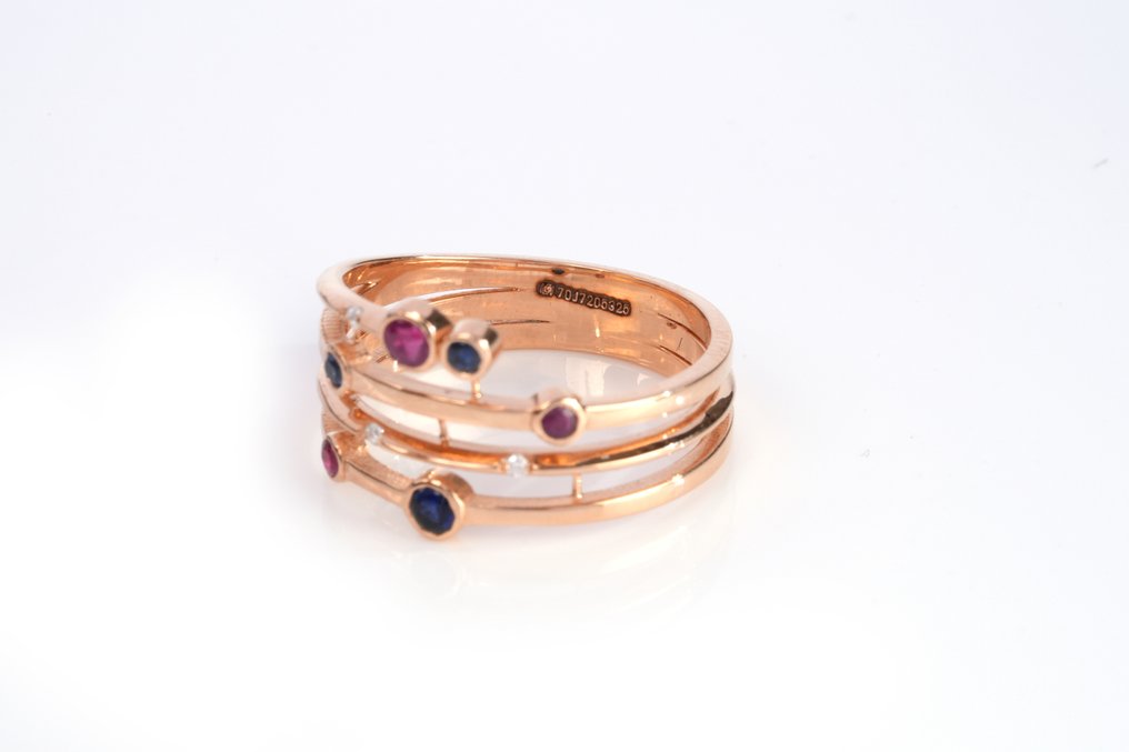 戒指 - 18 克拉 玫瑰金 - 0.35ct. tw. 紅寶石 - 鉆石 #3.2