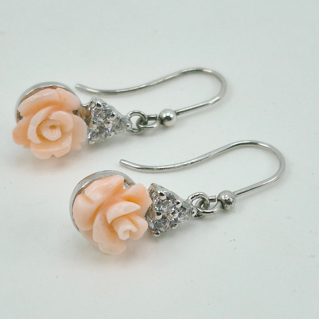 Sølv - Øreringe - Rose indgraveret i korallo #3.2