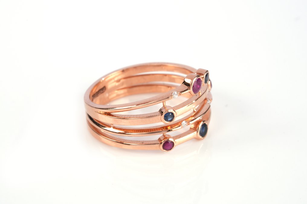 戒指 - 18 克拉 玫瑰金 - 0.35ct. tw. 紅寶石 - 鉆石 #1.0