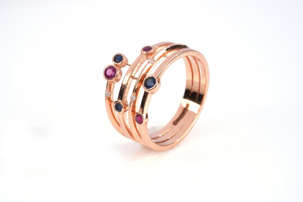 戒指 - 18 克拉 玫瑰金 - 0.35ct. tw. 紅寶石 - 鉆石 #4.3