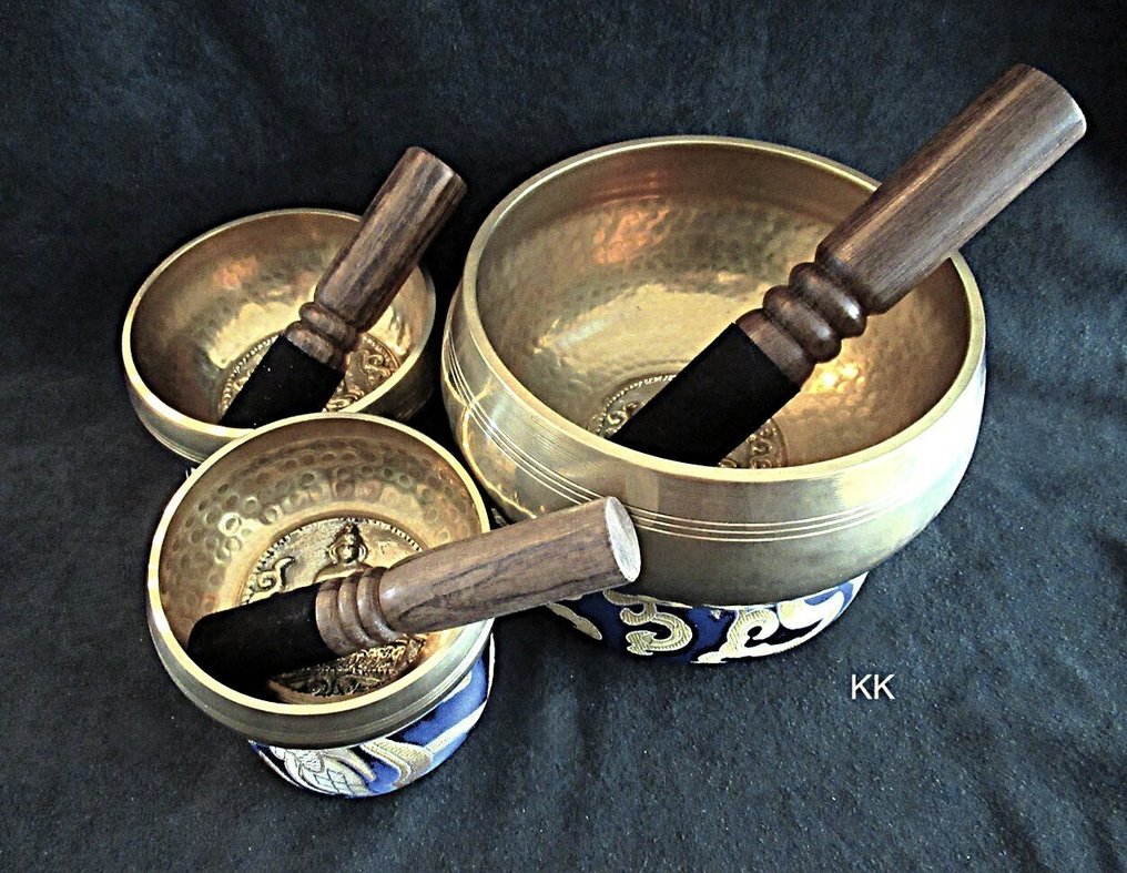  颂钵 - 音锤碗套装 - 打击乐 - 3个3件完整套装 - 原装尼泊尔 - 佛陀 - 新品 - 2025  #1.0