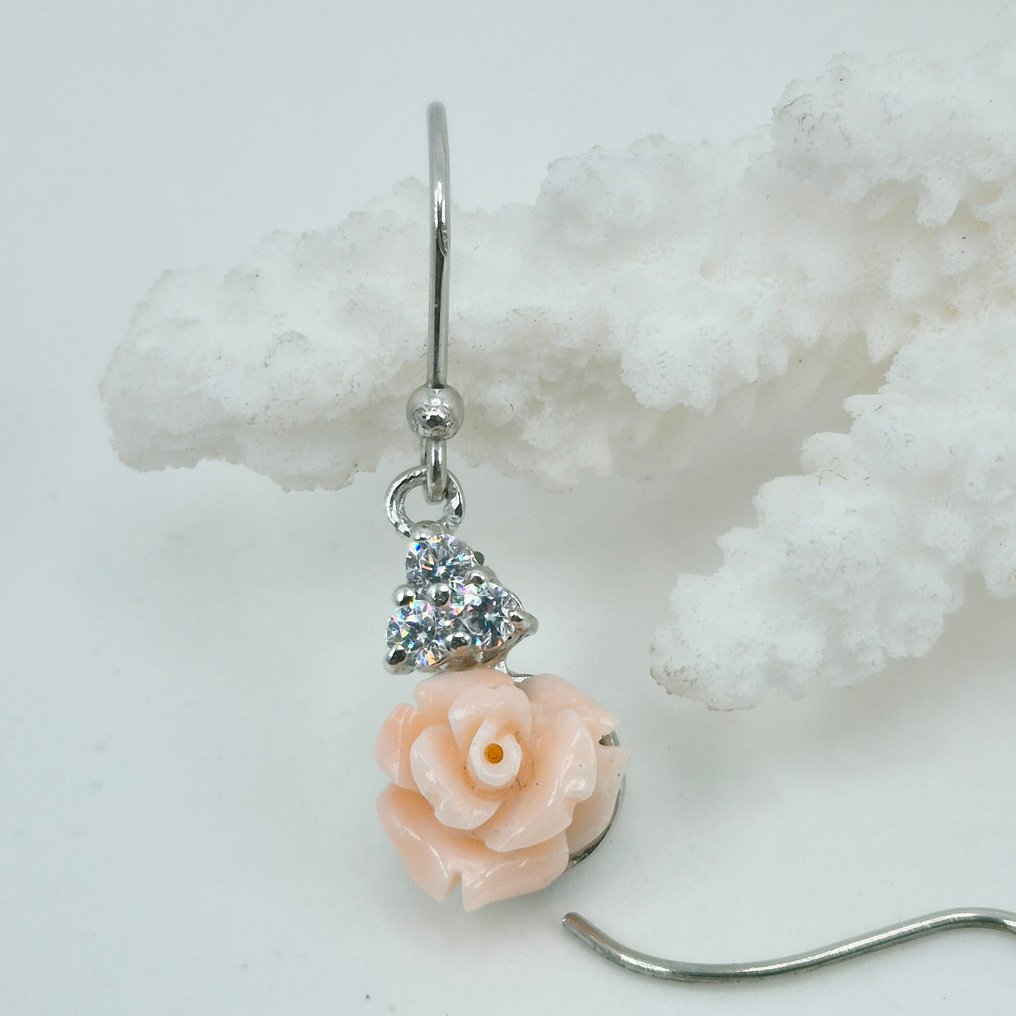 Sølv - Øreringe - Rose indgraveret i korallo #2.1