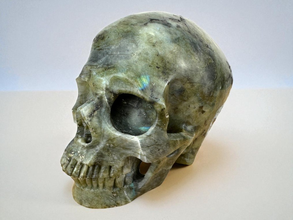 Λαβραδορίτης «Ανάγλυφο υψηλής ποιότητας» Λαξεμένο κρανίο - Labradorite - 9.5 cm - 8.5 cm - 12 cm -  (1) #2.1