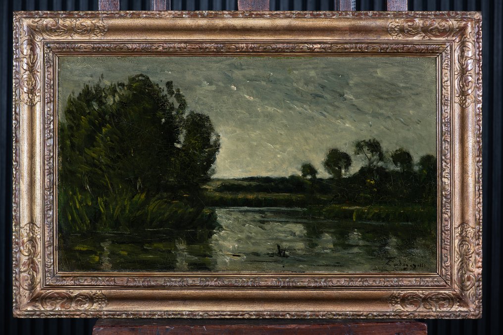 Charles François Daubigny (1817-1878) - Roseaux sur l'Oise au crépuscule - NO RESERVE #2.1