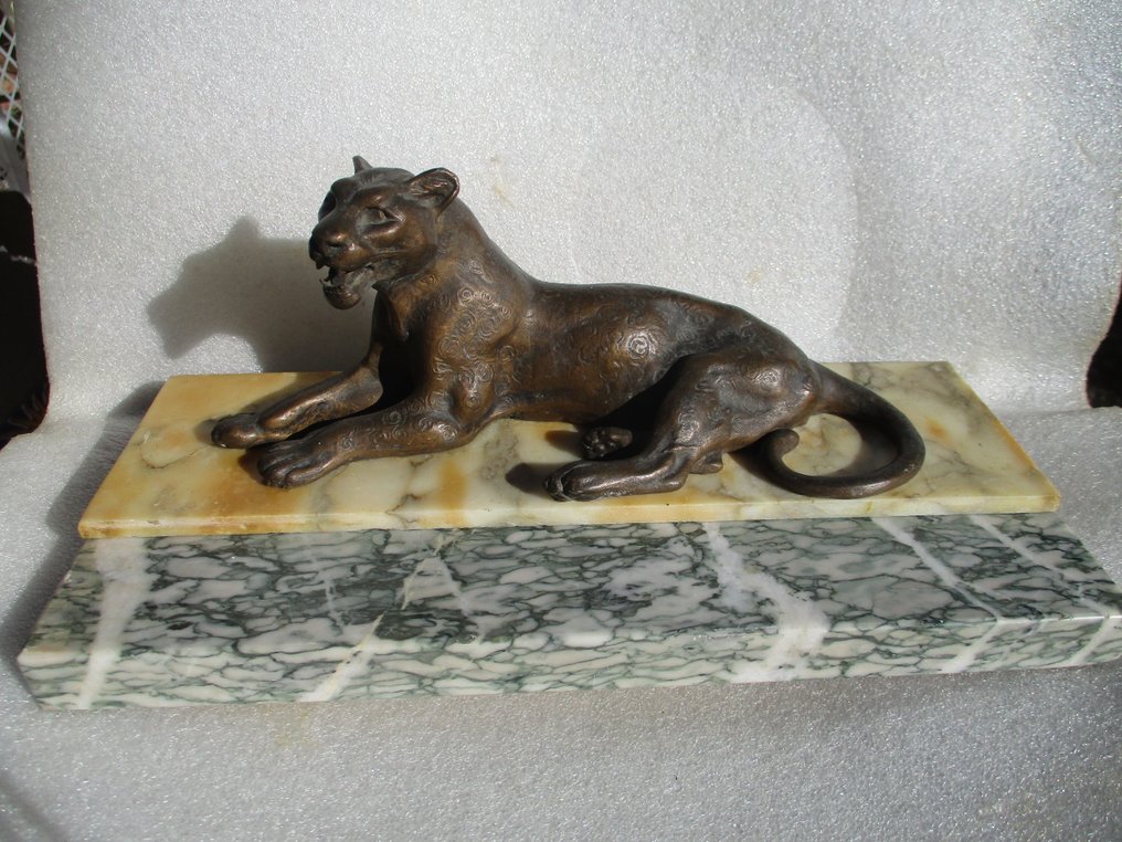 小雕像, Panthère Art Déco - 30 cm - 合金, 大理石 #1.0