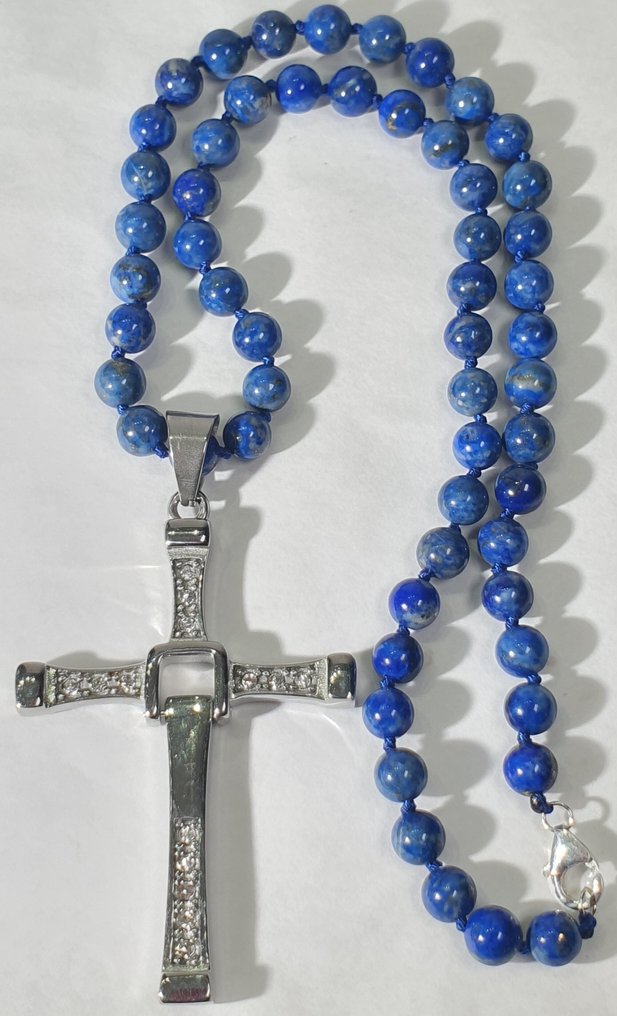 Lapislázuli luonnollinen AAAA++ ja Cruz Circonios - ENSILUOKKAA - Plata 925 -suljin - Kaulakoru #4.3