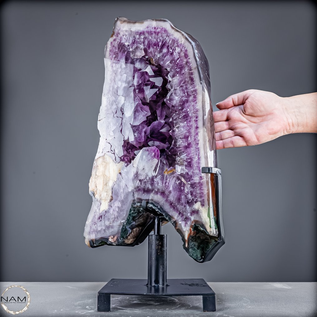 独一无二的玛瑙片配紫水晶簇——正反面完美和谐 乌拉圭- 17129.36 g #1.0