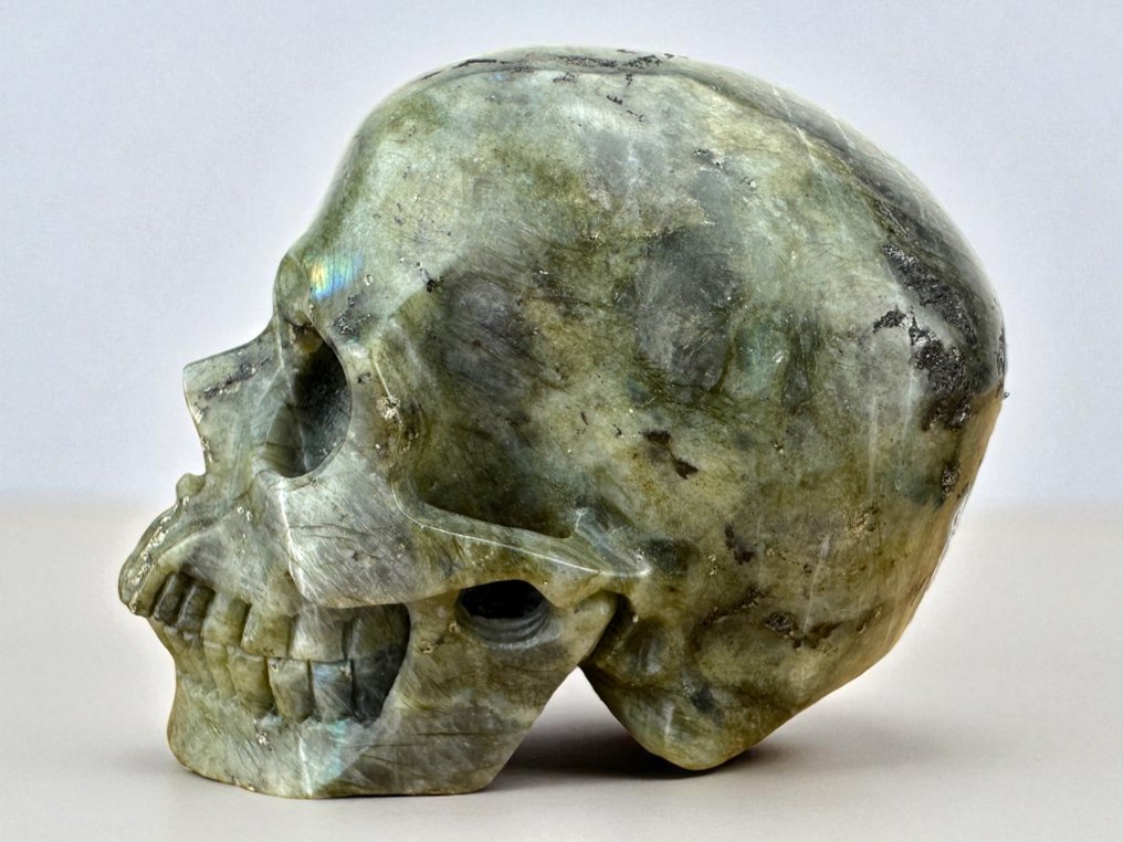 Λαβραδορίτης «Ανάγλυφο υψηλής ποιότητας» Λαξεμένο κρανίο - Labradorite - 9.5 cm - 8.5 cm - 12 cm -  (1) #3.2