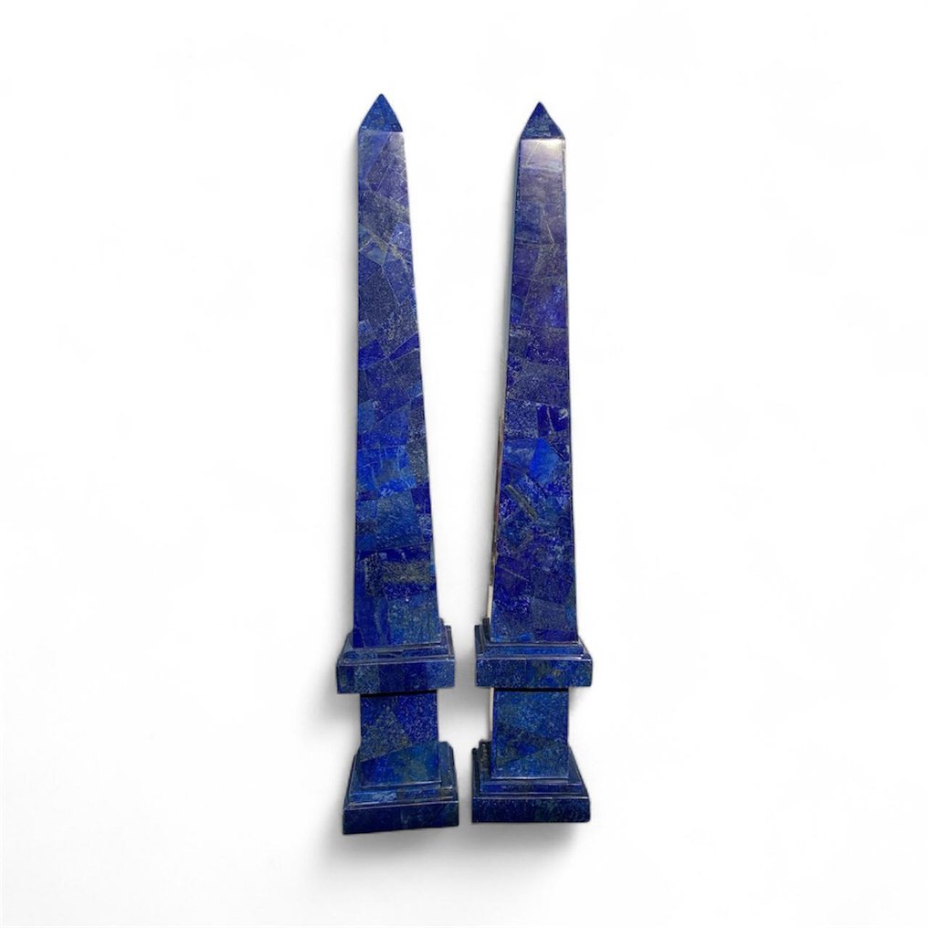 A Premium Quality Pair of Lapis Lazuli Obelisk - Height: 94 cm - Width: 14 cm- 16 kg - (2) #3.2