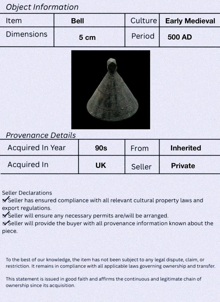 中世纪早期 黄铜色 钟形吊坠  (没有保留价) #3.2