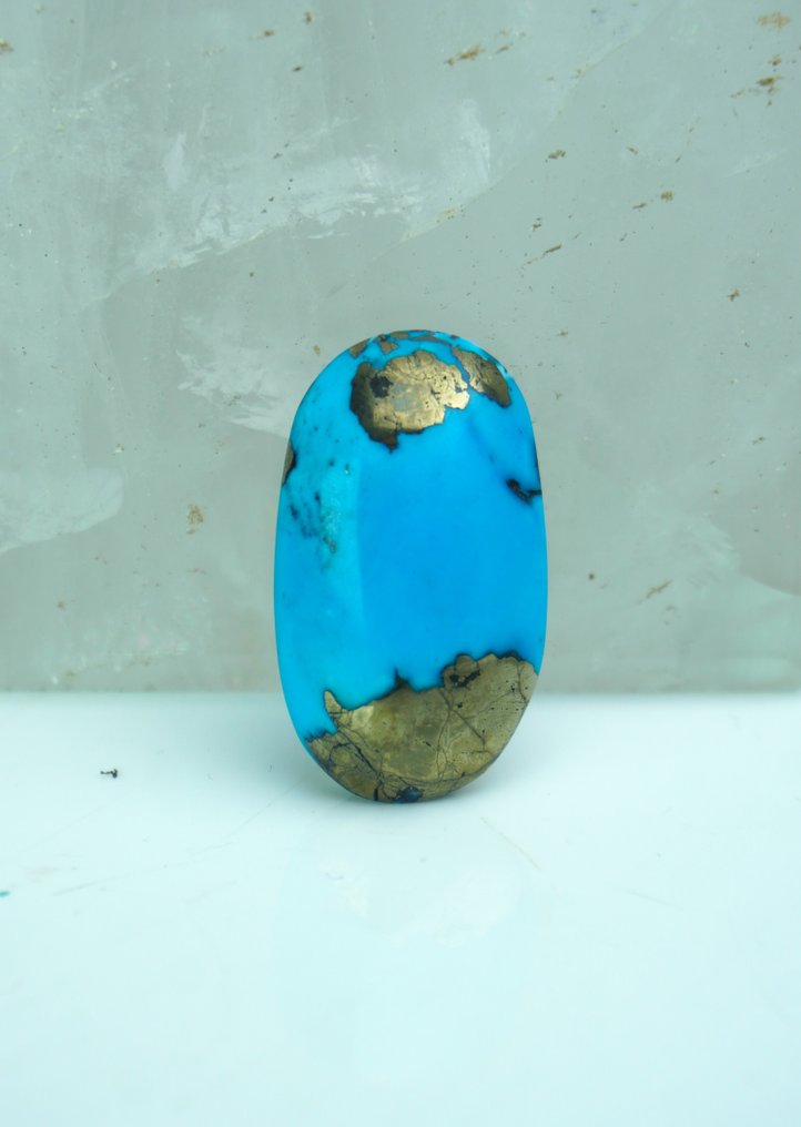 Turquoise Stone with Pyrite Stone Cabochon A++ TOP Quality - 30Carat - - Height: 28 mm - Width: 16 mm- 6 g - (1) #4.3