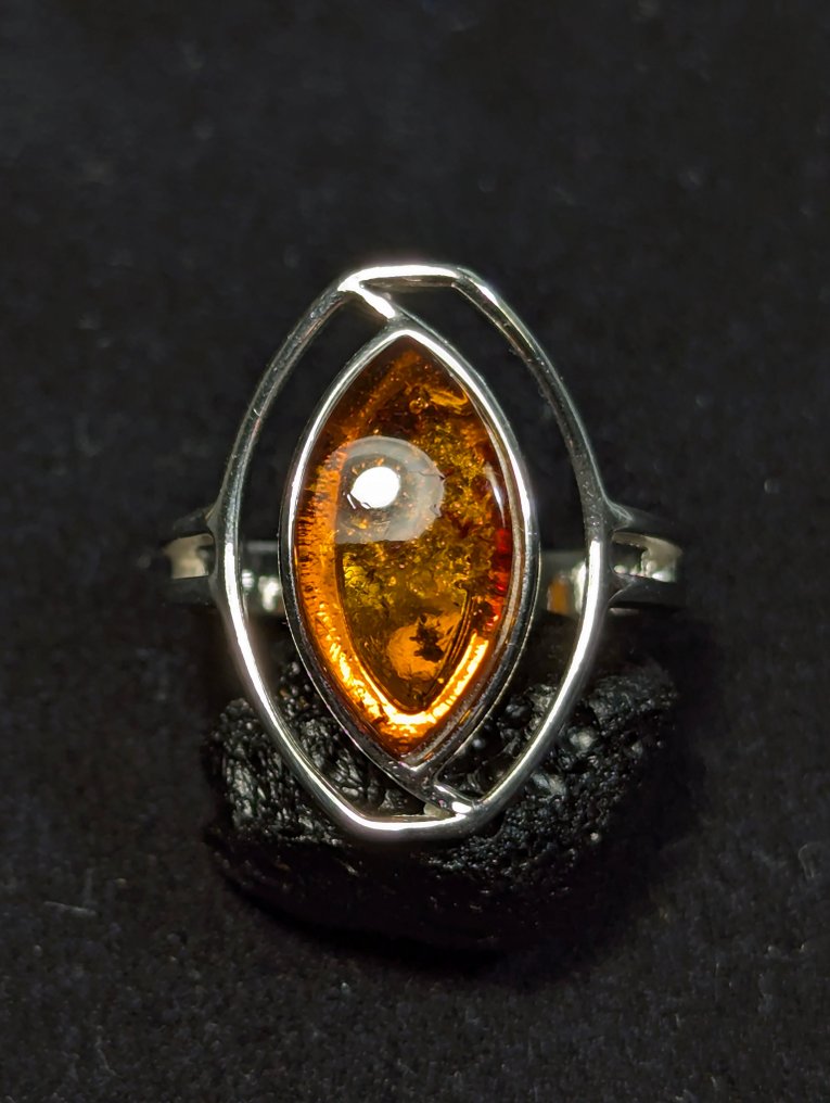 美丽的925银戒指,配有天然波罗的海琥珀,来自瑞典。 - 戒指 #3.2