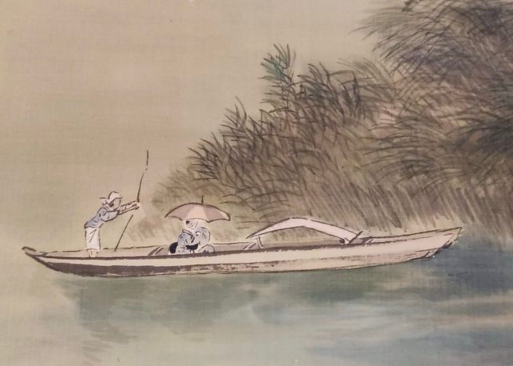 Attraversare il fiume - Di 'Fukui Kotei 福井 江亭 (1866-1937) - Seta, Osso - Fukui Kotei 福井 江亭 (1866~1937) - Giappone - Periodo Taishō (1912-1926) #2.1