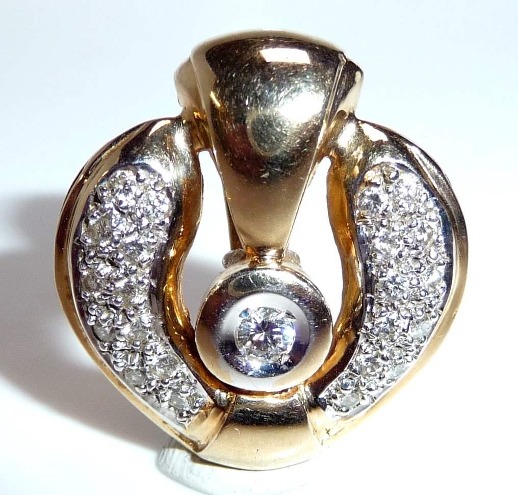 Κρεμαστό κόσμημα - 14 καράτια Κίτρινο χρυσό -  0.50ct. tw. Διαμάντι (Φυσικό)  - Κλιπ-κλείστρο καρδιά #1.0