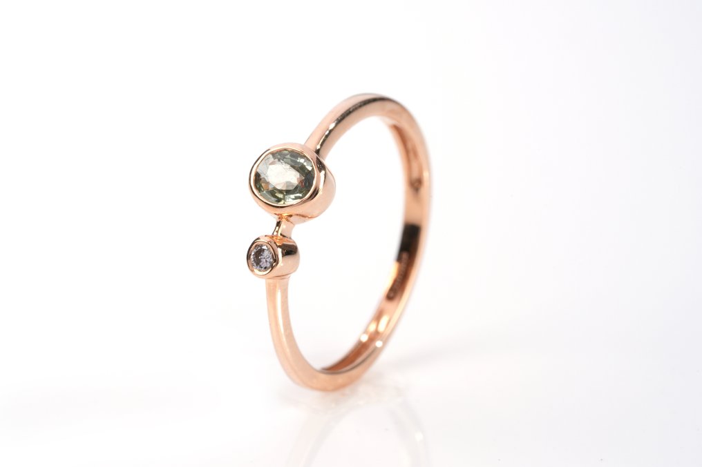 Bague - 18 carats Or rose -  0.29ct. tw. Saphir - Diamant #1.0