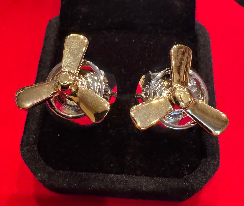 优雅卷银船用螺旋桨航海袖扣 - 袖口扣 #1.0