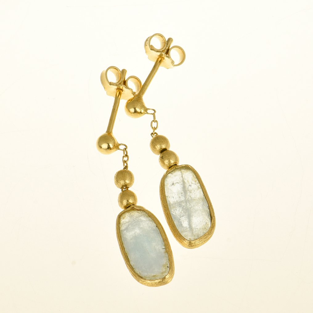 吊式耳環 - 18 克拉 黃金 海藍寶石 #1.0