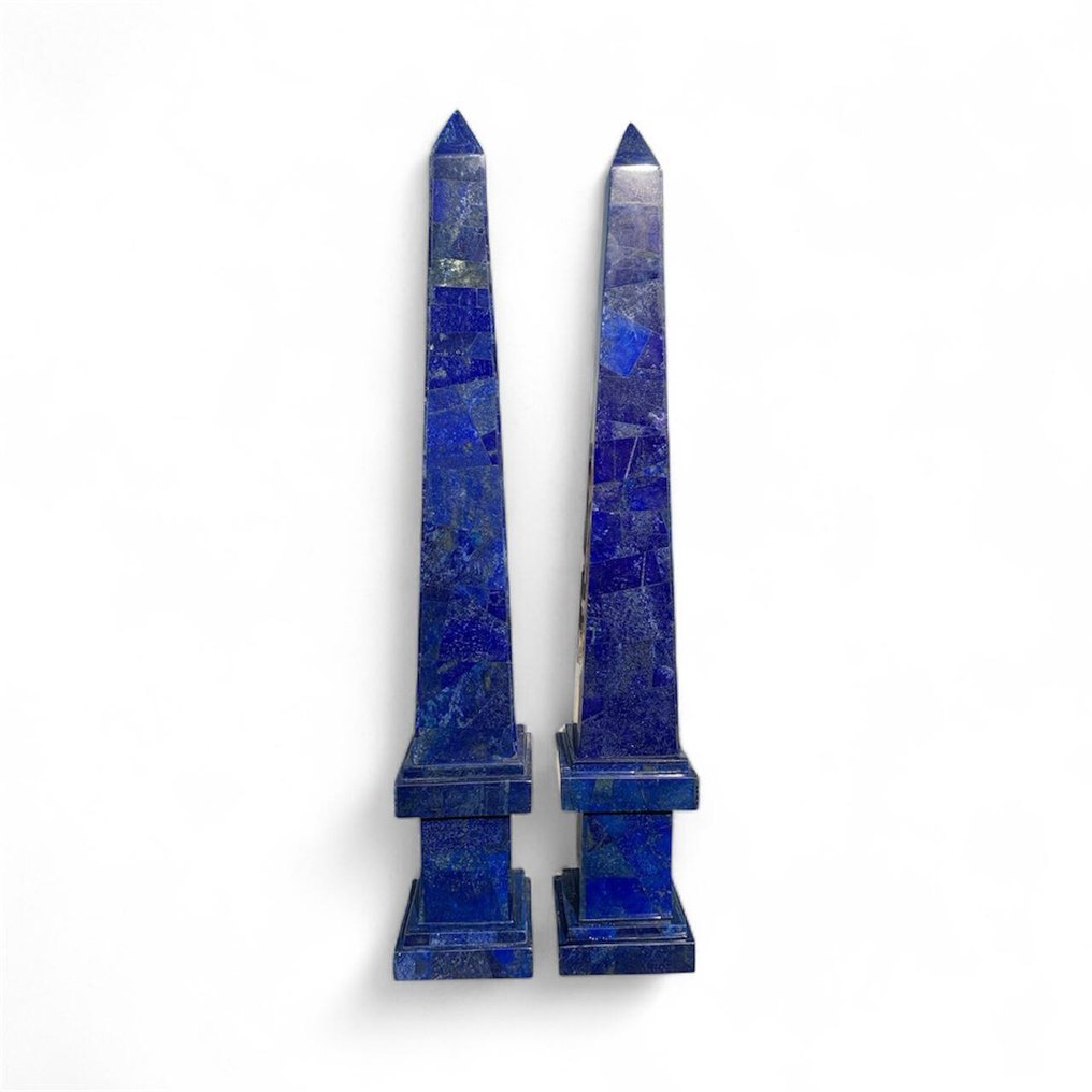 A Premium Quality Pair of Lapis Lazuli Obelisk - Height: 94 cm - Width: 14 cm- 16 kg - (2) #2.1