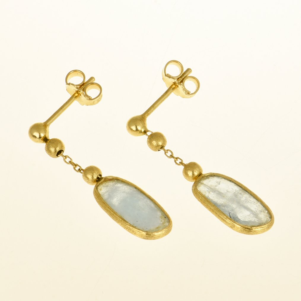 吊式耳環 - 18 克拉 黃金 海藍寶石 #2.1