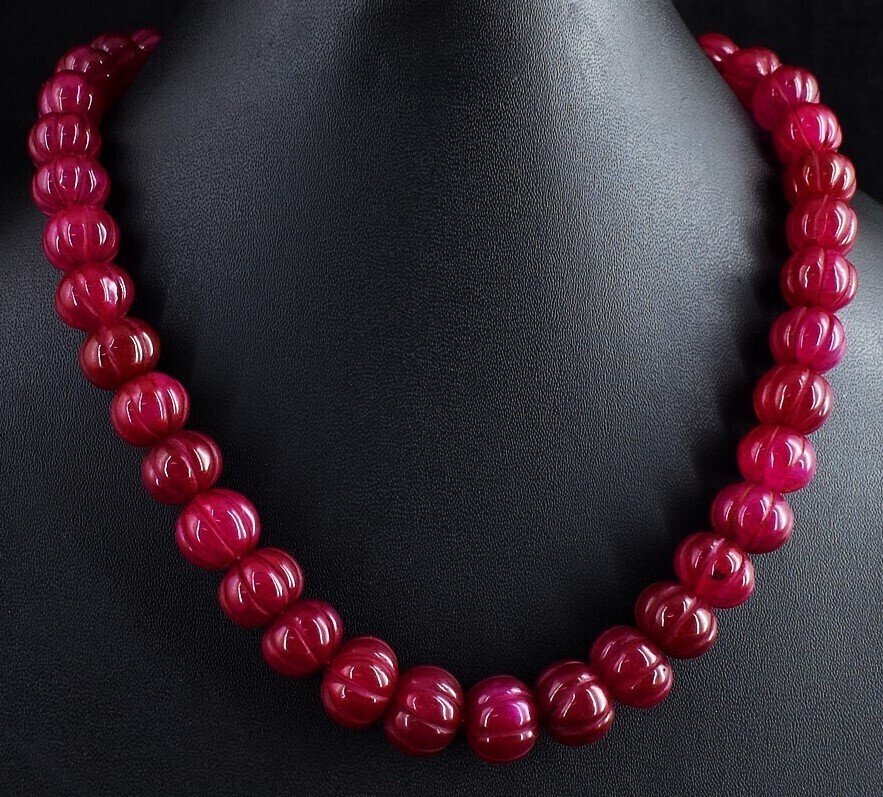 非常漂亮的手工红宝石南瓜珠子项链 - 635 克拉。 珠宝- 127 g - (1) #3.2