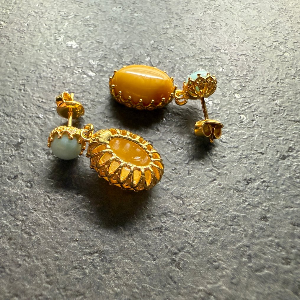 耳环 真正的波罗的海琥珀 拉利玛 在纯银中 - 琥珀 - Succinite  (沒有保留價) #1.0