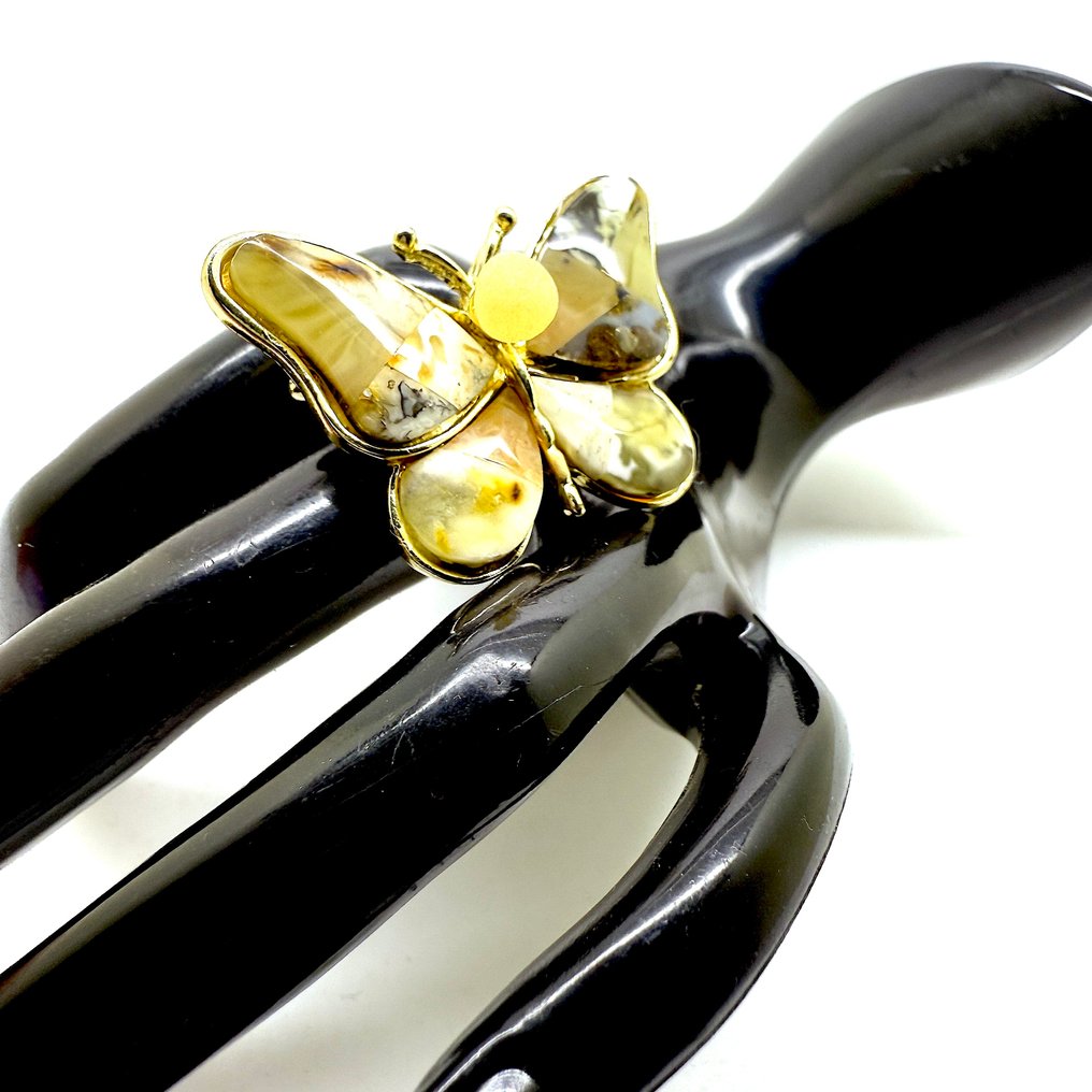 Naturaer baltischer Bernstein Schmetterling Brosche/Anhänger - Bernstein - Succinite / fossilized pine tree resin #4.3