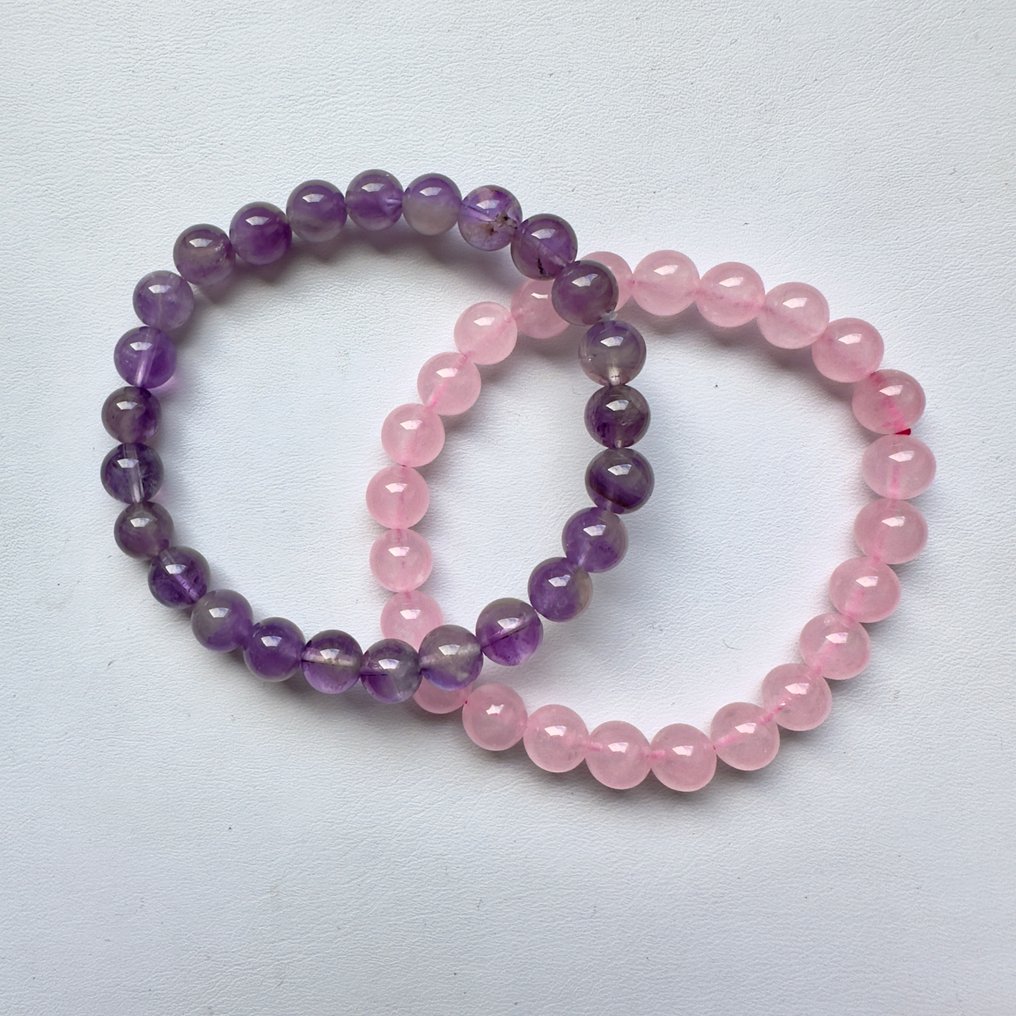 Ροζ χαλαζίας και αμέθυστος - Βραχιόλι με χάντρες #3.2