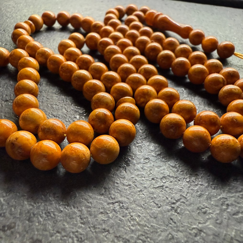 波罗的海琥珀tesbih祈祷珠，圆形珠子，呈旧焦糖色。 - 琥珀 - Succininte #3.2