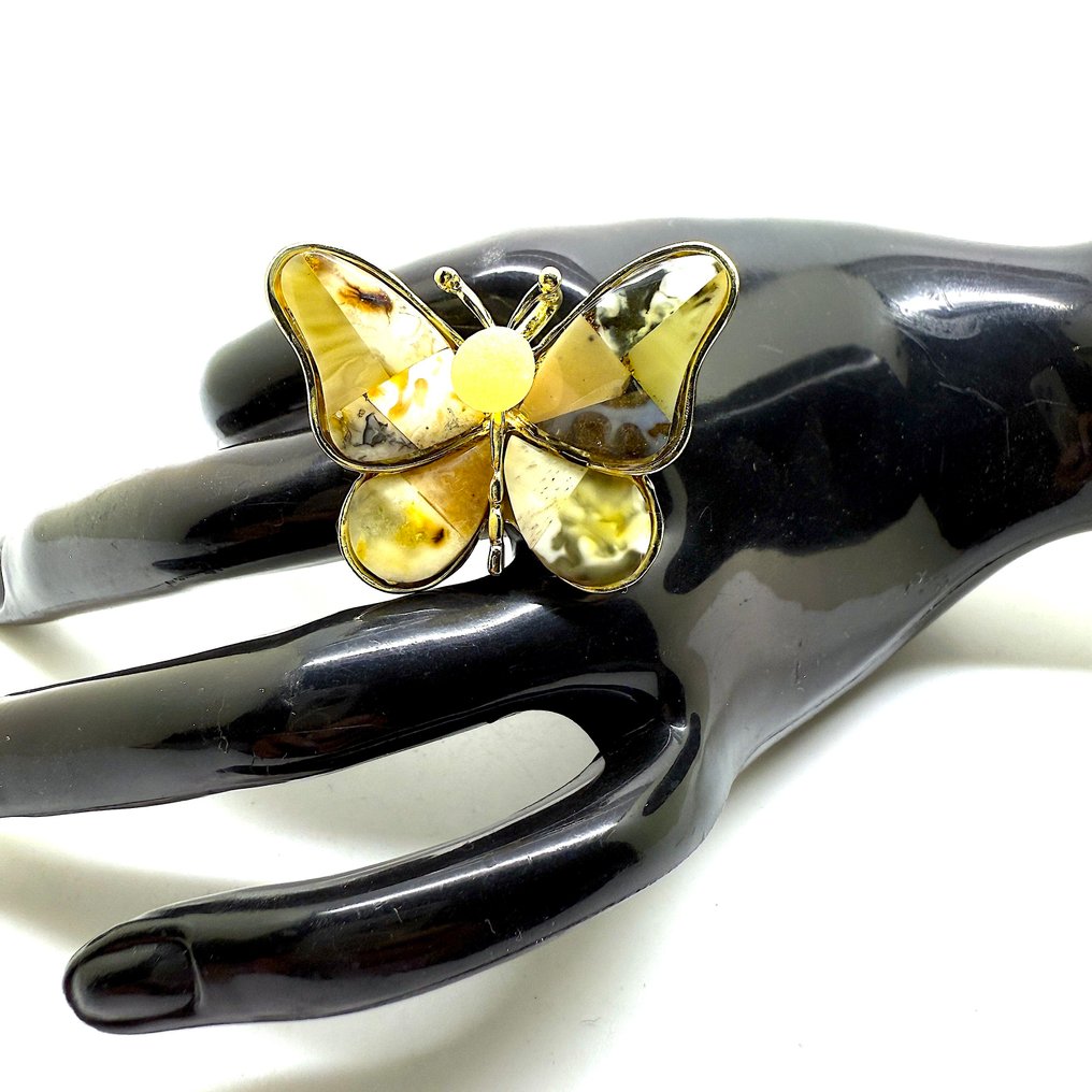 Naturaer baltischer Bernstein Schmetterling Brosche/Anhänger - Bernstein - Succinite / fossilized pine tree resin #3.2