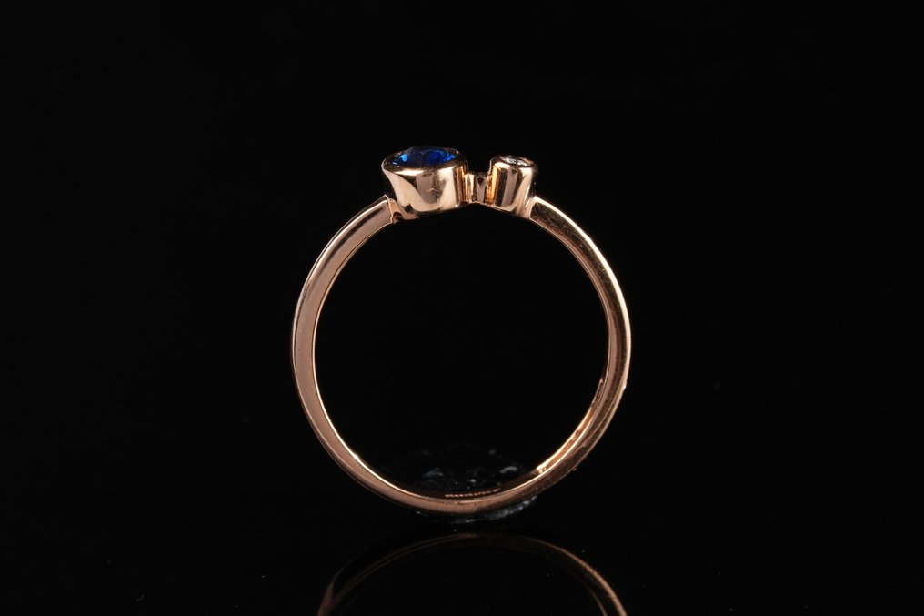 戒指 - 18K包金 玫瑰金 -  0.35ct. tw. 蓝宝石 - 钻石 #4.3