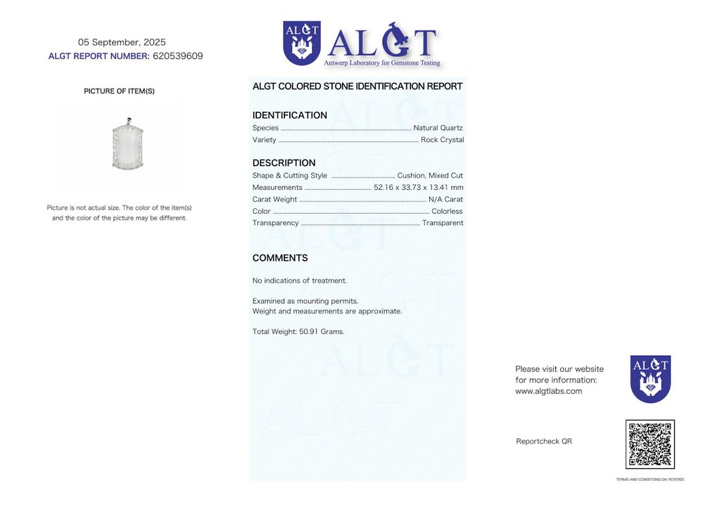 ALGT Certified - Huge and Masterful Natural Quartz Pendant - Notable for its exceptionally radiant clarity- 50.91 g #2.1