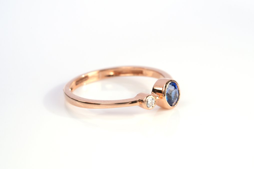 戒指 - 18K包金 玫瑰金 -  0.35ct. tw. 蓝宝石 - 钻石 #2.1